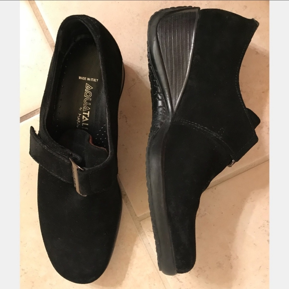 Aquatalia Black Suede Wedge Shoe